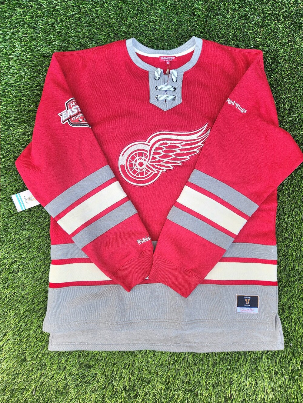 Mitchell & Ness Red, Gray & Cream Detroit Wings Crewneck Sweatshirt